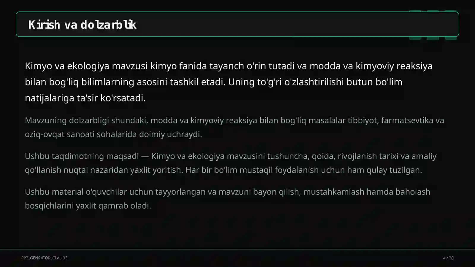 Kimyo va ekologiya (11-sinf) 4