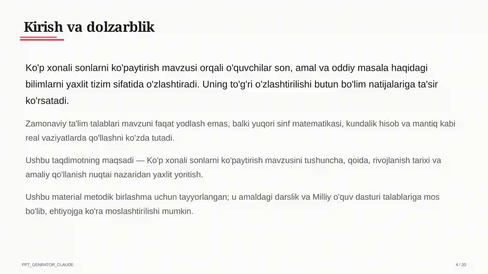 Ko'p xonali sonlarni ko'paytirish (4-sinf) 4