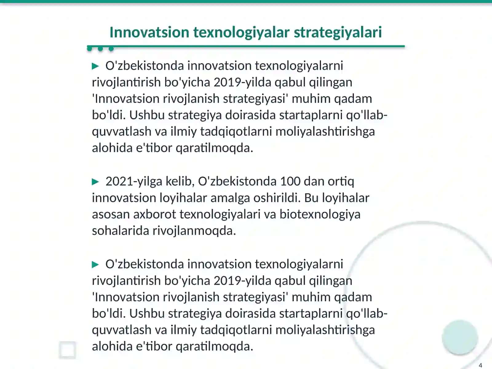 O'zbekistonning ilm-fan va texnologiya rivojlanishidagi yutuqlari va muammolari 4