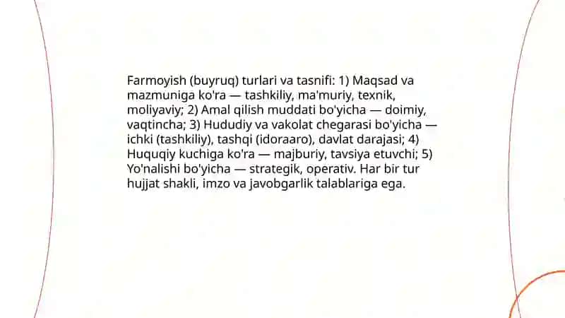 Farmoyish va ko'rsatma hujjatlari 4