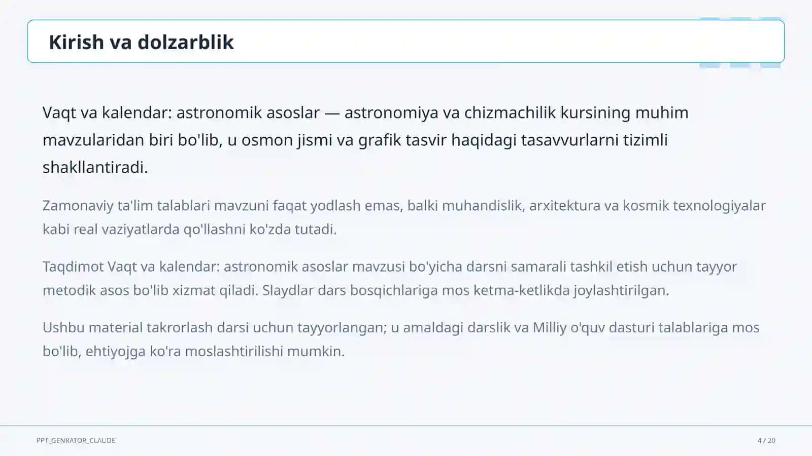 Vaqt va kalendar: astronomik asoslar (10-sinf) 4