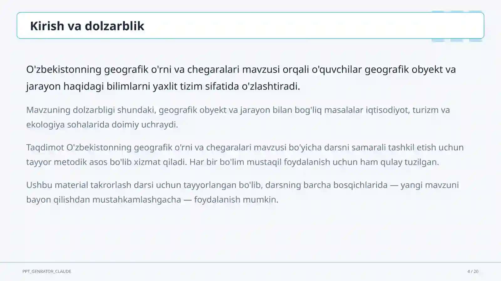 O'zbekistonning geografik o'rni va chegaralari (8-sinf) 4