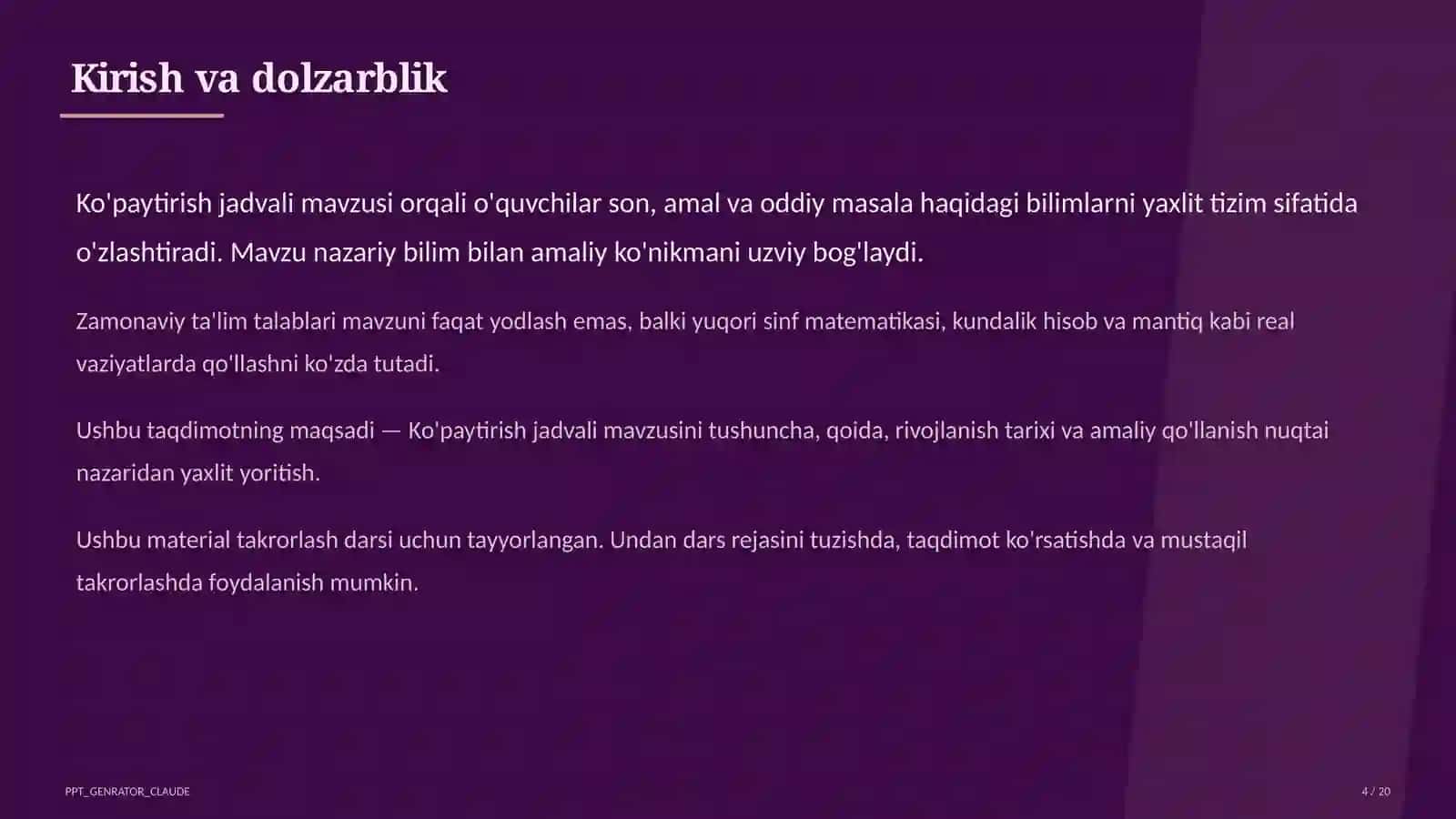 Ko'paytirish jadvali (2-sinf) 4