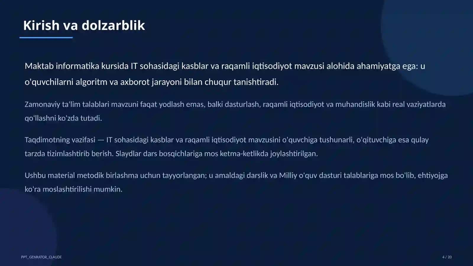 Informatika va axborot texnologiyalari (5–11) - metodik birlashma uchun 4