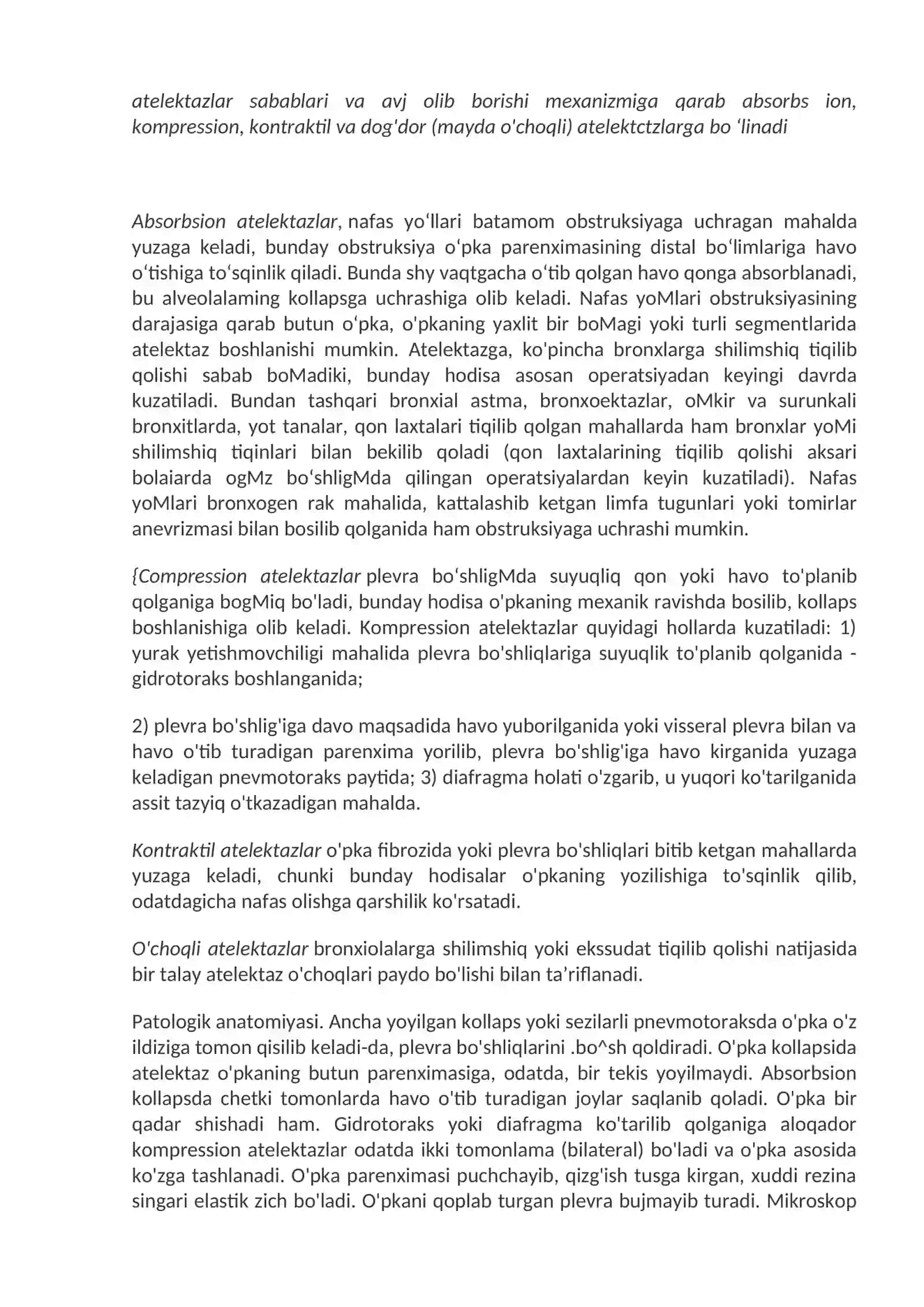O‘pkalarning obstruktiv va restriktiv kasalliklari. O‘smalar. Plevra kasalliklari 4