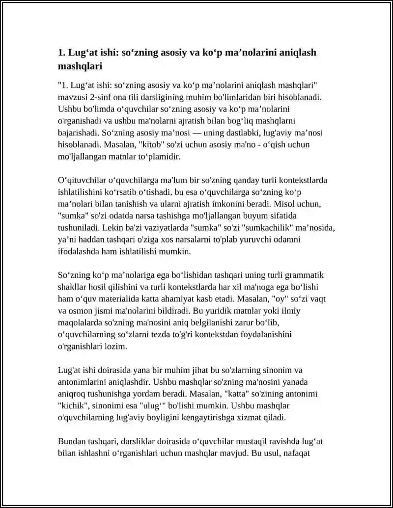 2-SINF ONA TILI DARSLIGI (2-QISM) TARKIBIDAGI LUG'AT ISHI 4