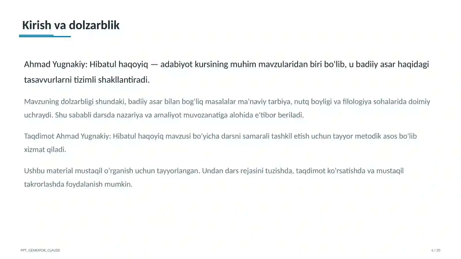 Ahmad Yugnakiy: Hibatul haqoyiq (7-sinf) 4