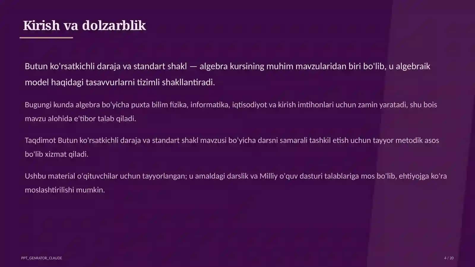 Butun ko'rsatkichli daraja va standart shakl (8-sinf) 4