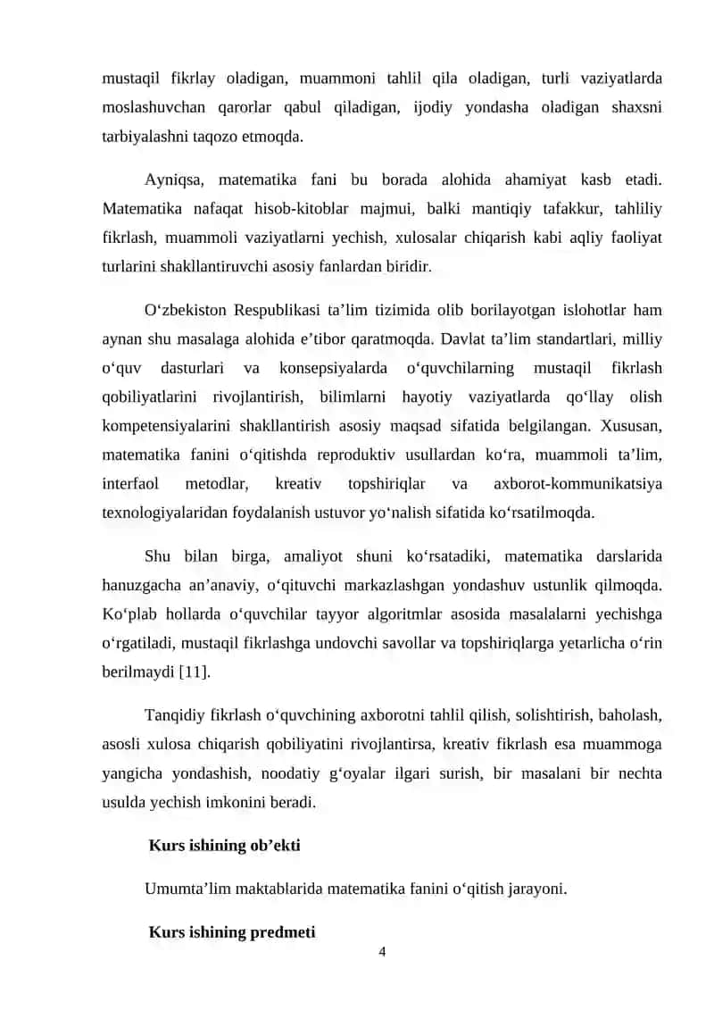 Tanqidiy fikrlash va kreativ yondashuv kursi 4