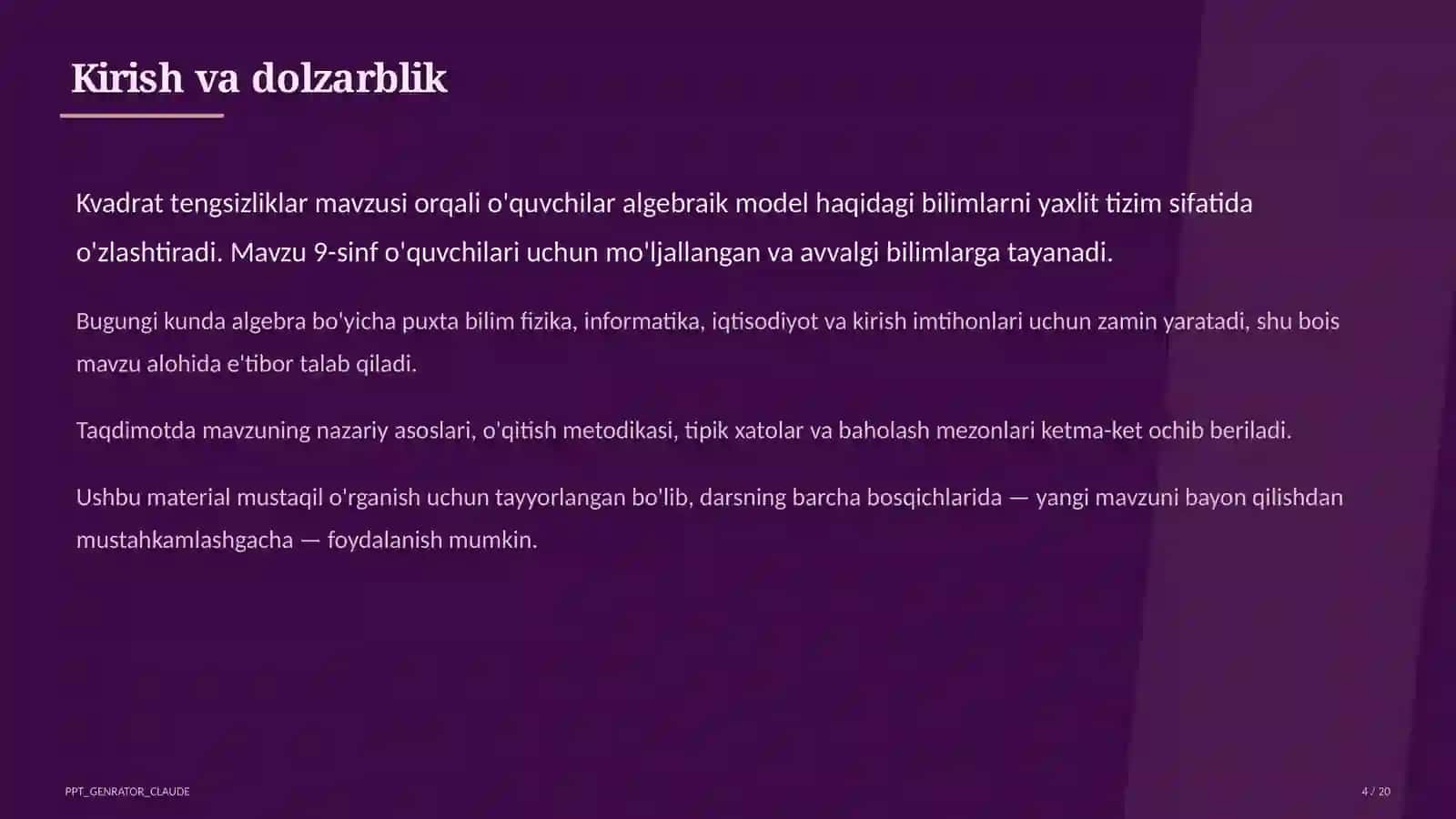 Kvadrat tengsizliklar (9-sinf) 4