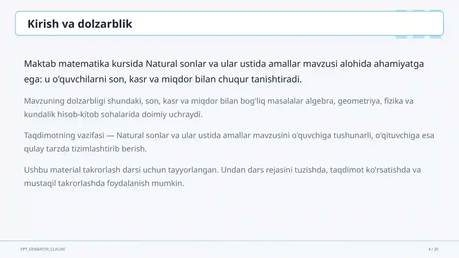 Matematika (5–6) — takrorlash darsi uchun 4