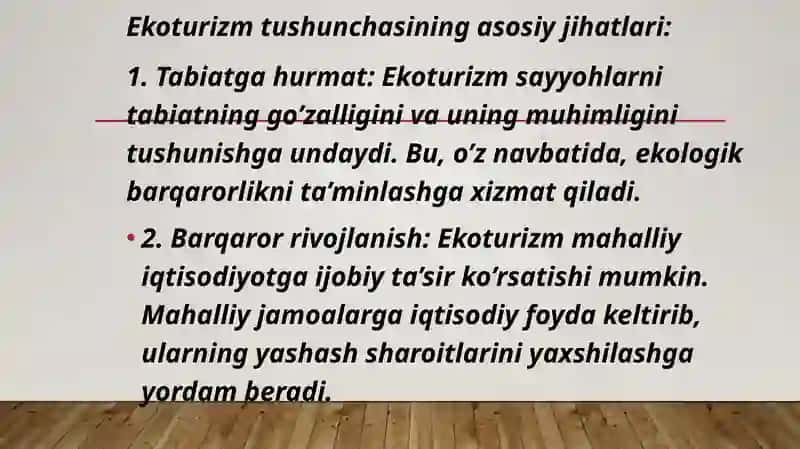 Ekologik turizm fanidan tayyorlagan taqdimoti 4