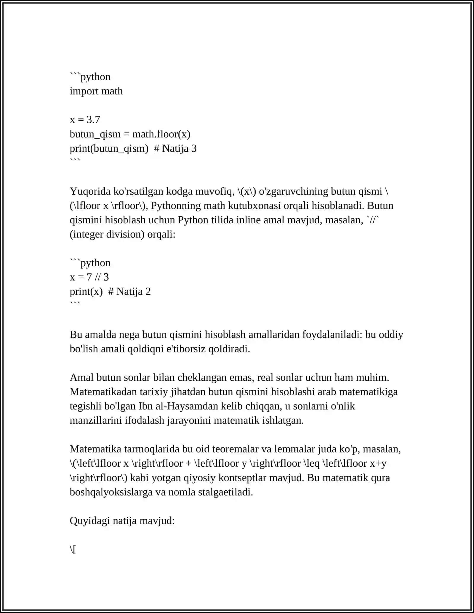 PYTHON DASTURLASH TILIDA FUNKSIYALAR. MATEMATIK FUNKSIYALAR 4