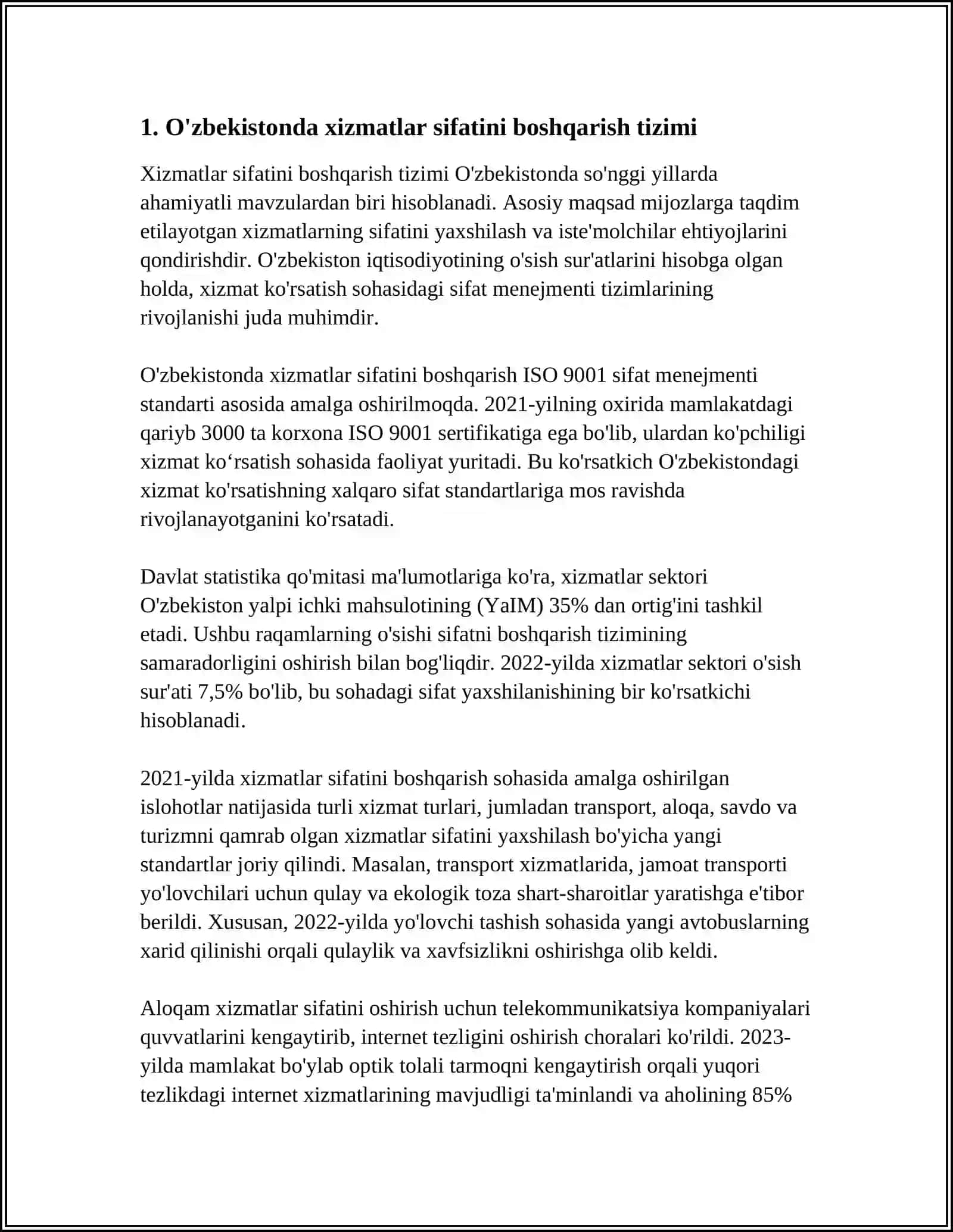 XIZMATLAR SIFATINI BOSHQARISHDA O'ZBEKISTON VA XORIJ TAJRIBASI 4