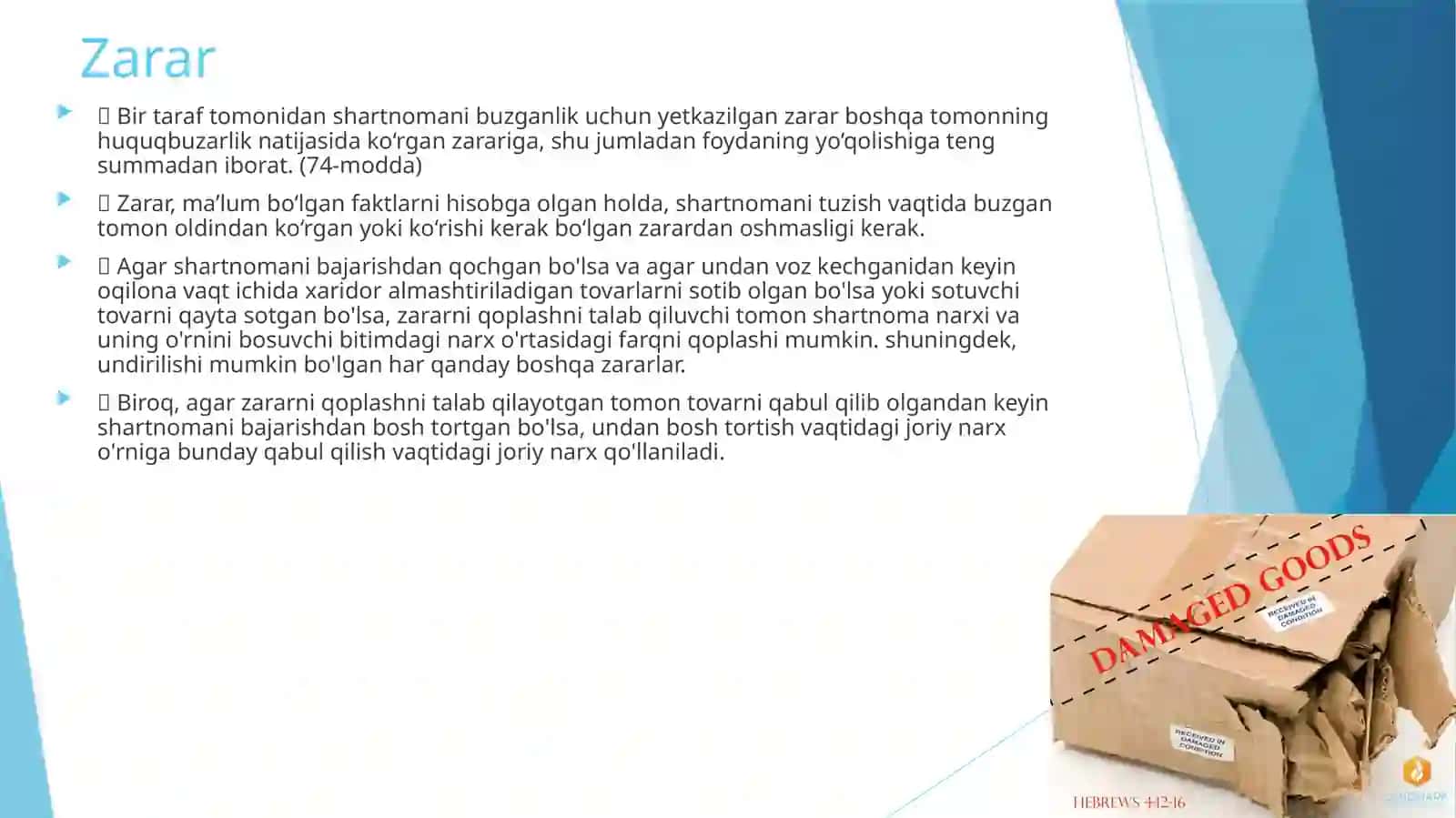 Sotuvchi va xaridorning majburiyatlari va ikkalasi uchun umumiy qoidalar 4