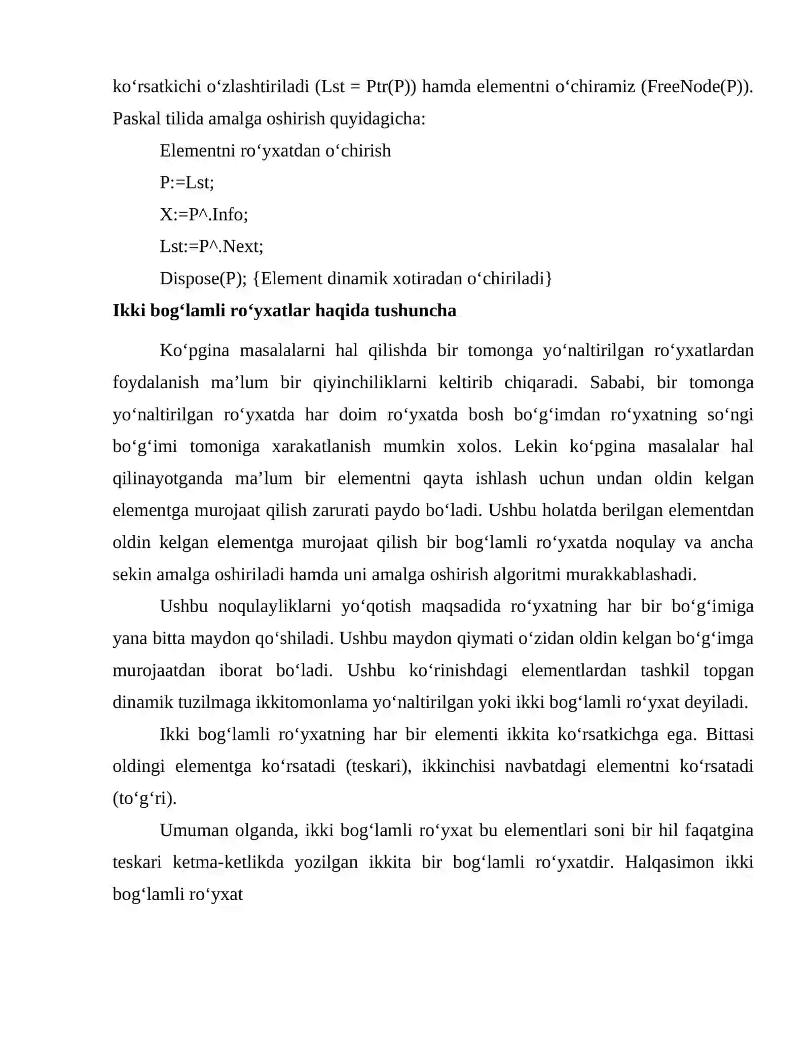 Chiziqli bogʻlangan roʻyxatlar. OXKTni bogʻlamli roʻyxatlar koʻrinishida tasvirlash 4