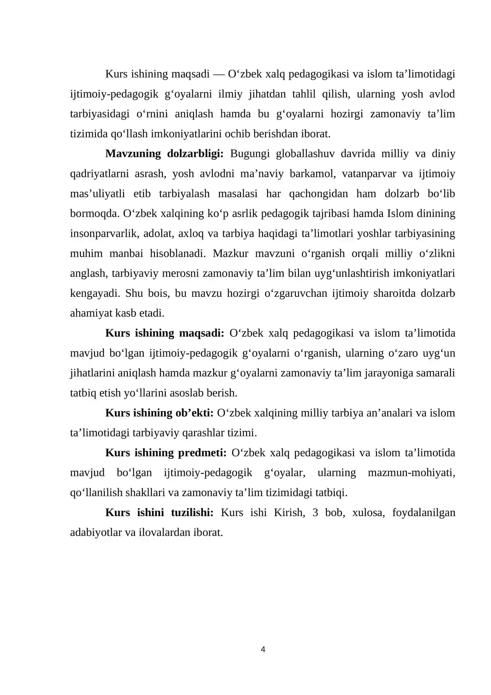 O'zbek xalq pedagogikasi va islom ta'limotida ijtimoiy-pedagogik g'oyalar. 4