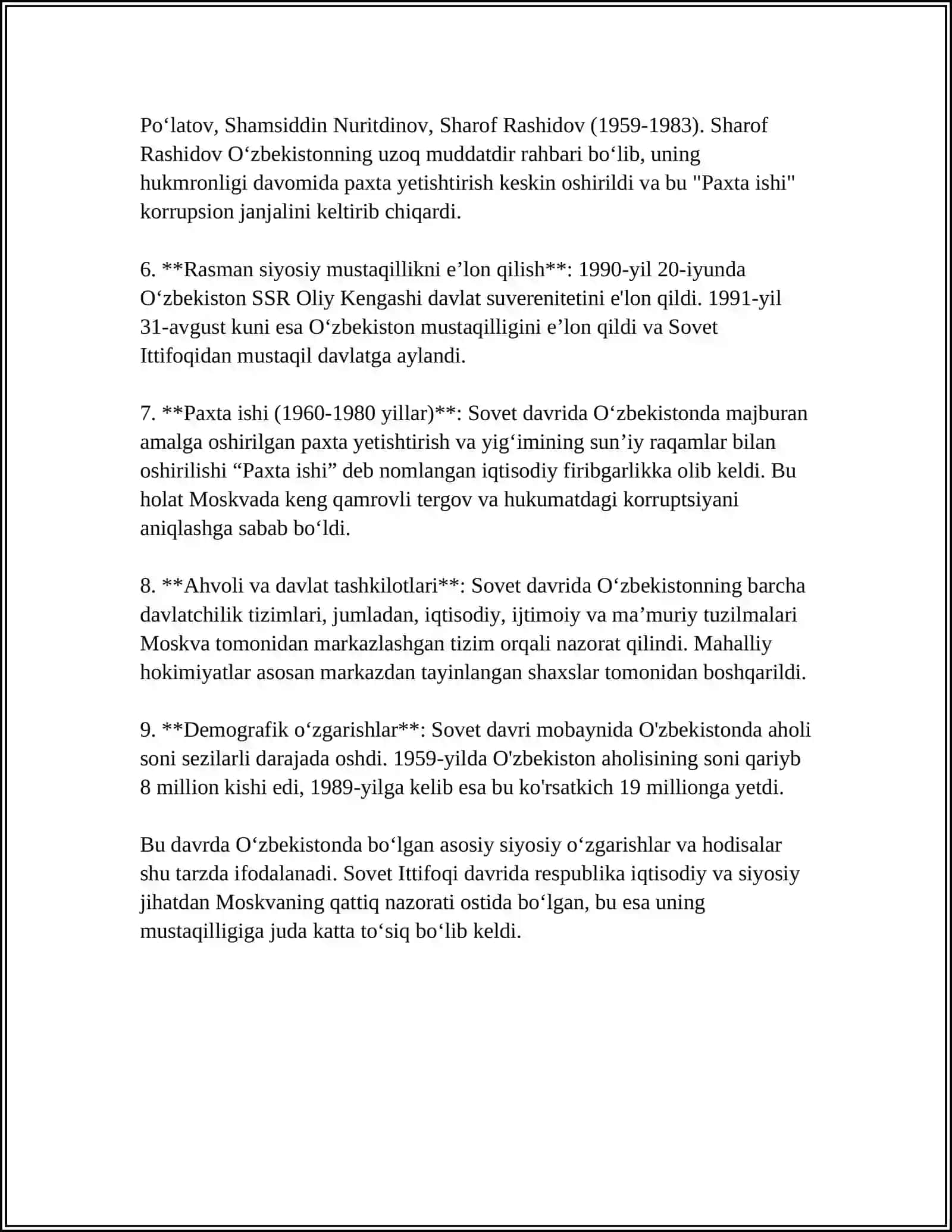 MUSTAQILLIKKA ERISHISH ARAFASIDA OʻZBEKISTONDAGI IJTIMOIY-SIYOSIY AHVOLLAR 4