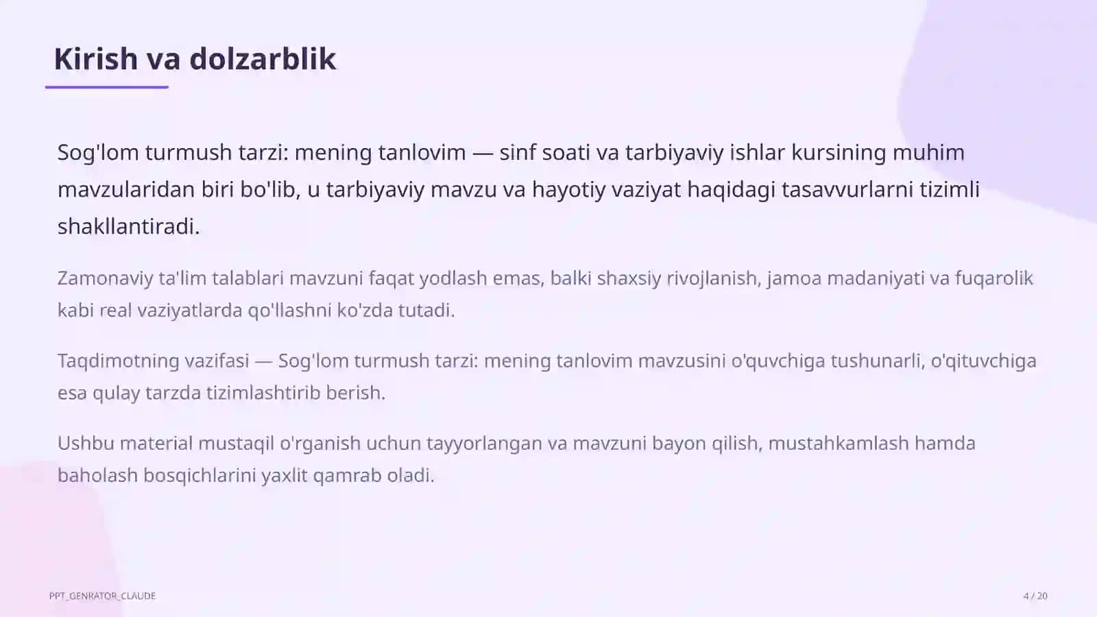 Sog'lom turmush tarzi: mening tanlovim 4
