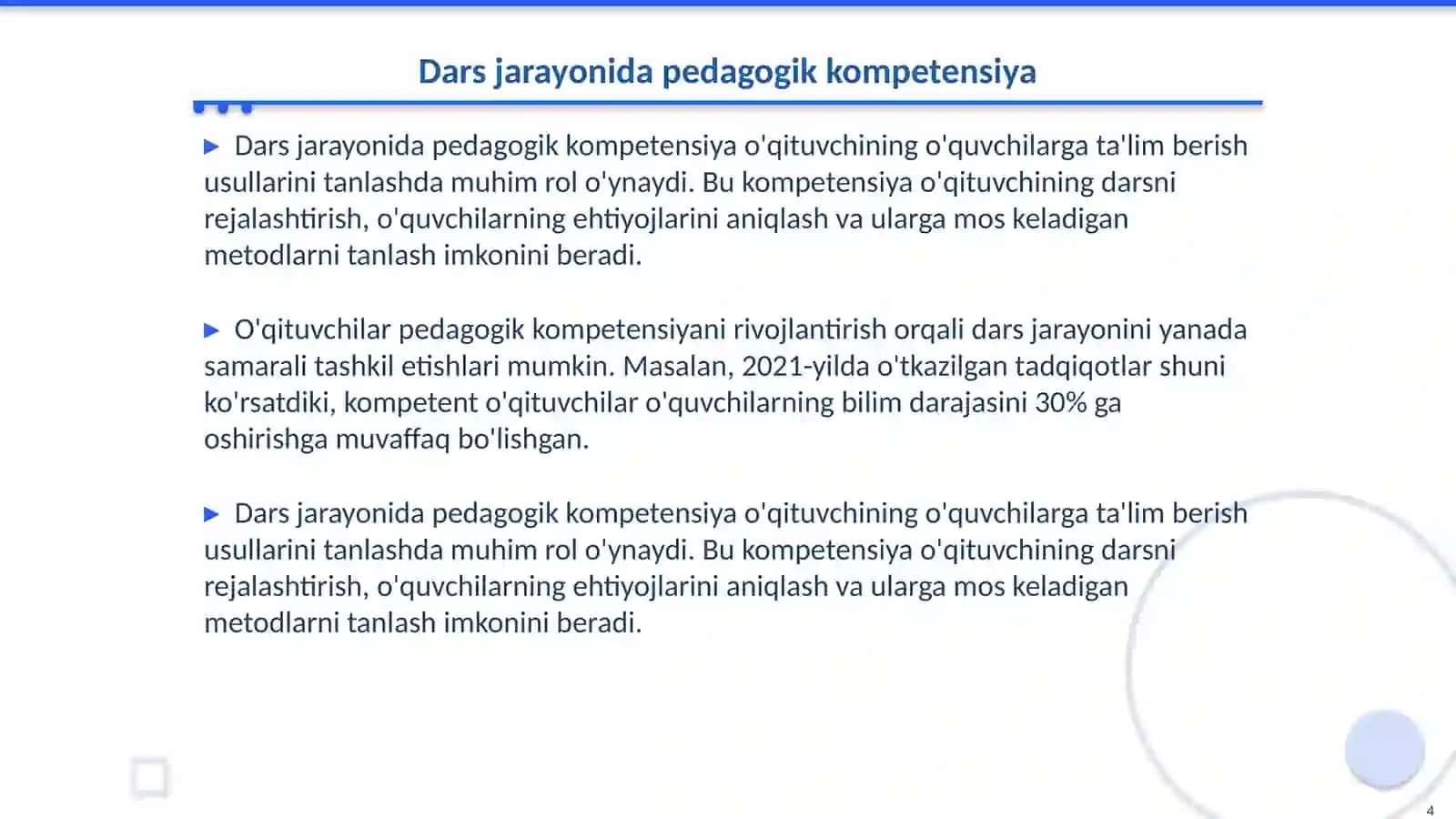 Dars jarayonini loyihalashda pedagogik kompetensiyadan foydalanish 4