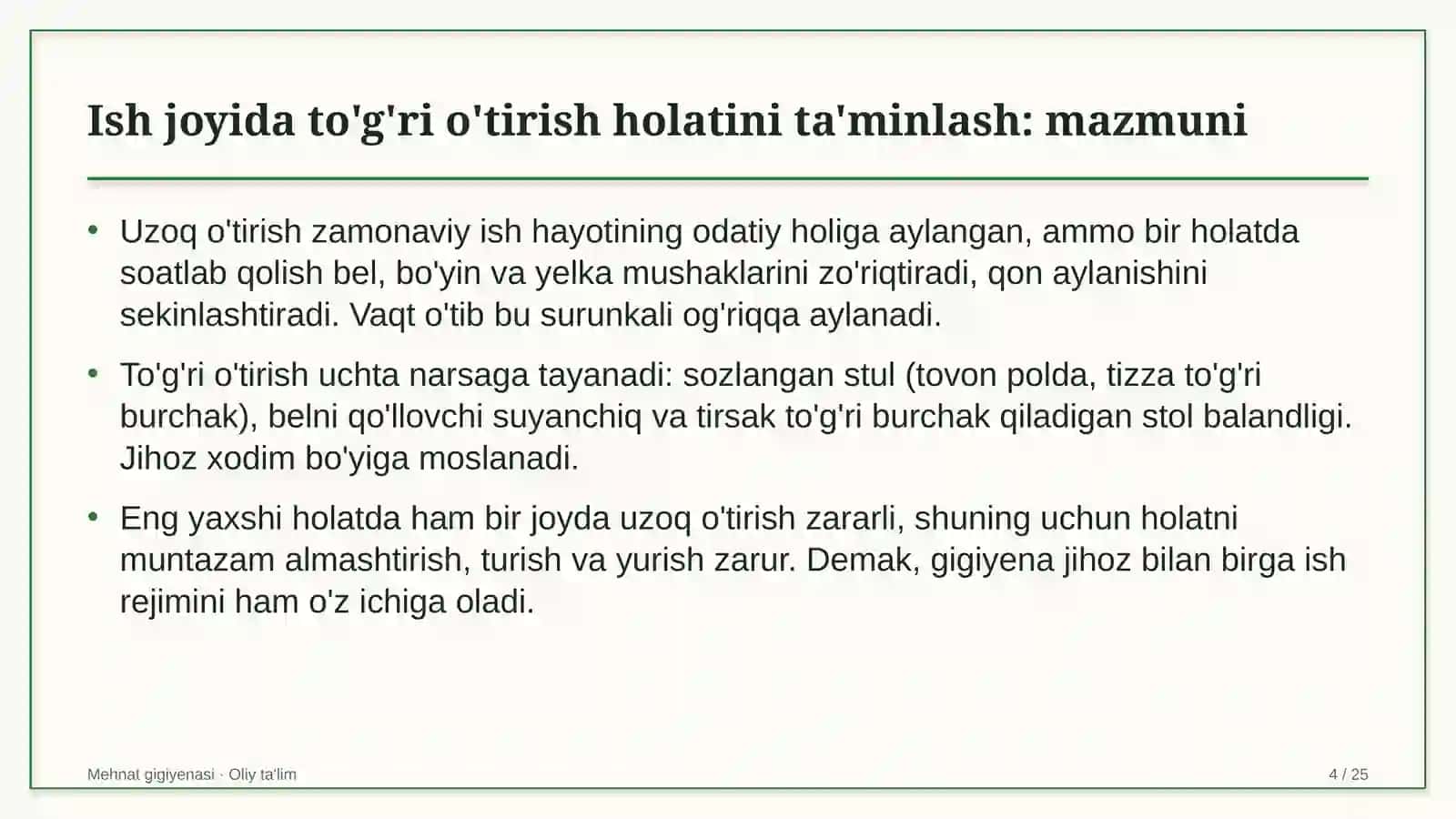 Aeroportlarda ish joyida to'g'ri o'tirish holatini ta'minlash 4