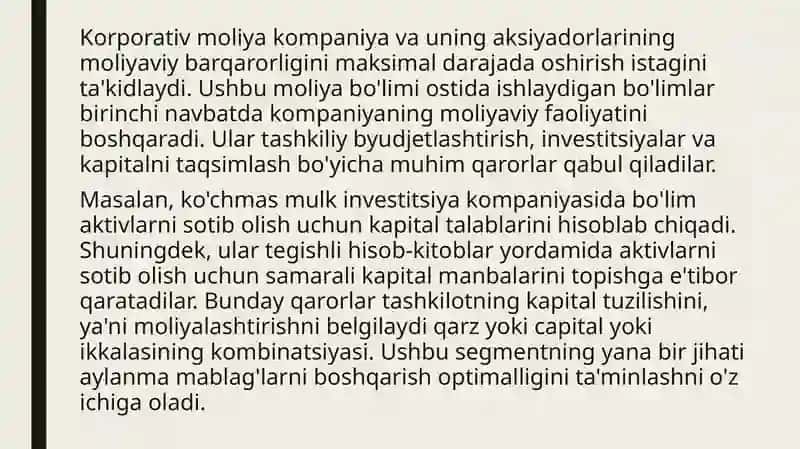 Korporativ moliya ta'rifining o'rganish-usullari 4