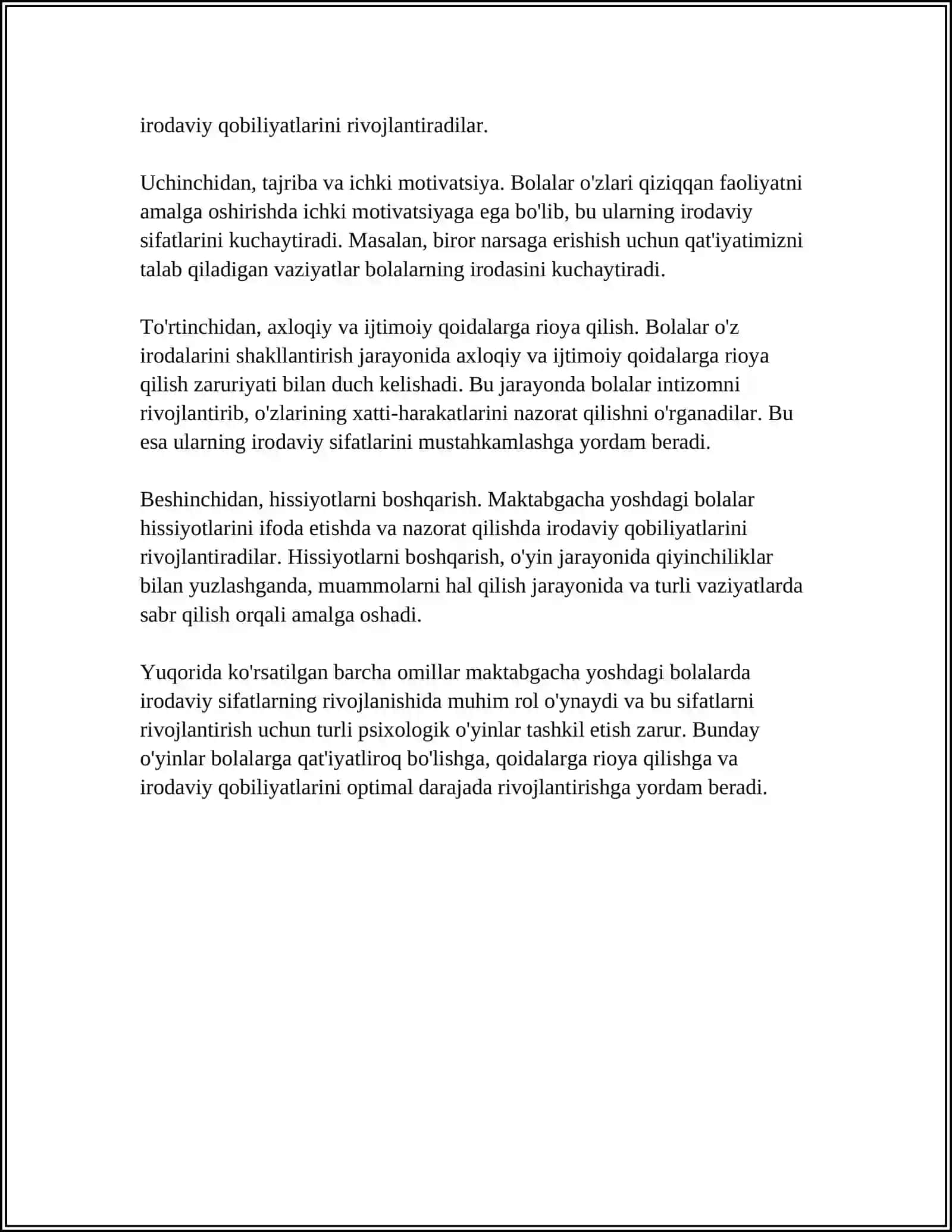 MAKTABGACHA YOSHDAGI BOLALARDA IRODA SIFATLARINI RIVOJLANTIRISH UCHUN PSIXOLOGIK O'YINLAR TASHKIL ETISH 4