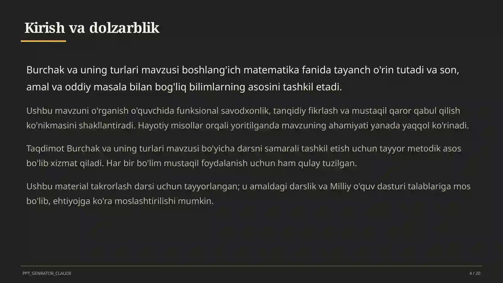 Burchak va uning turlari (4-sinf) 4
