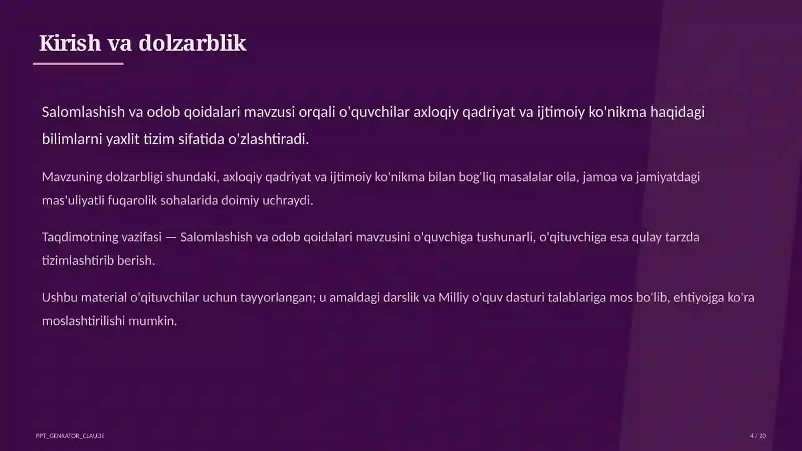 Salomlashish va odob qoidalari (1-sinf) 4