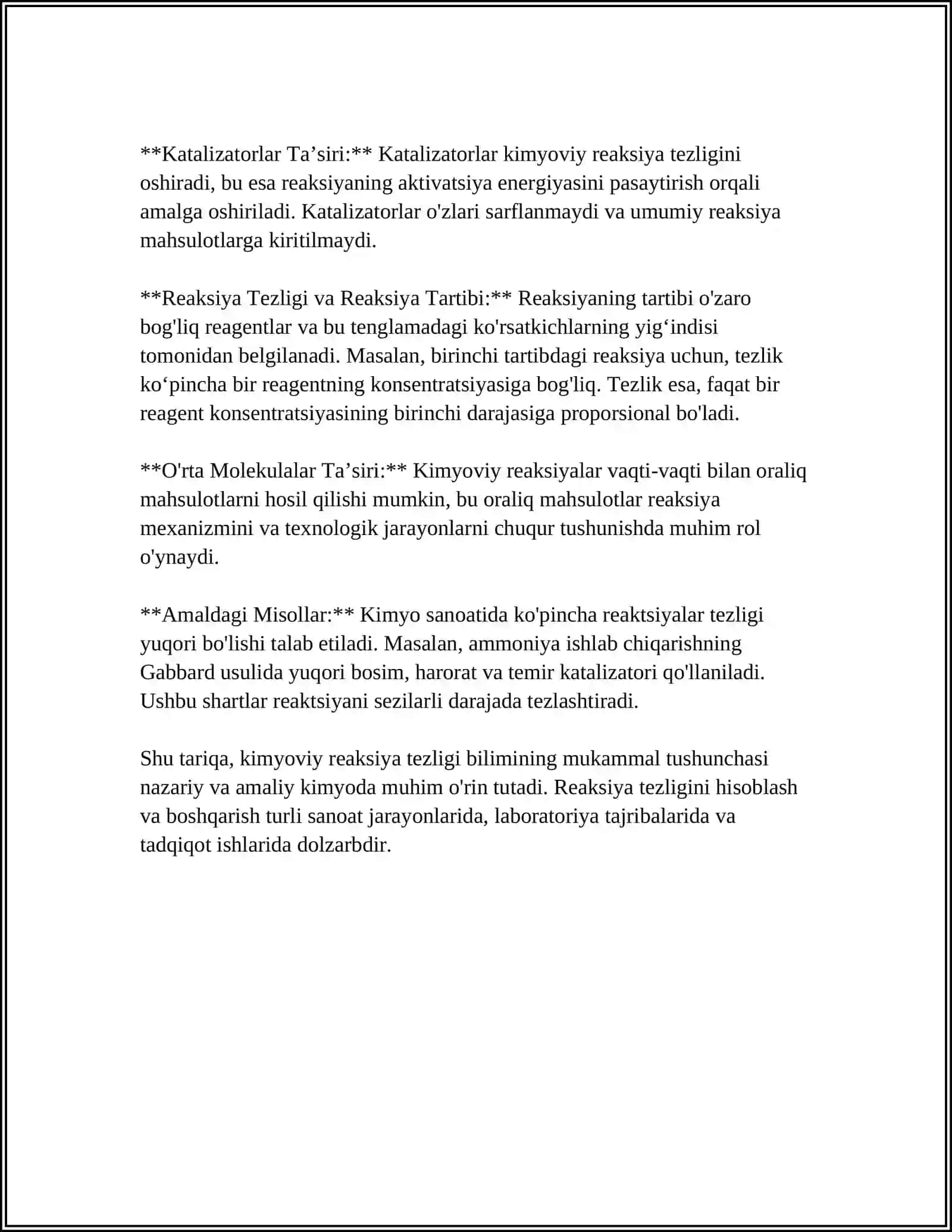 KIMYOVIY REAKSIYALARNING KINETIK JIHATDAN TURLARI. KINETIKANING NAZARIYALARI 4