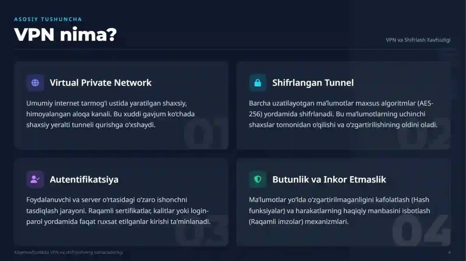 Kiberxavfsizlikda VPN va shifrlashning samaradorligini hamda xavfsizligini ta’minlash 4
