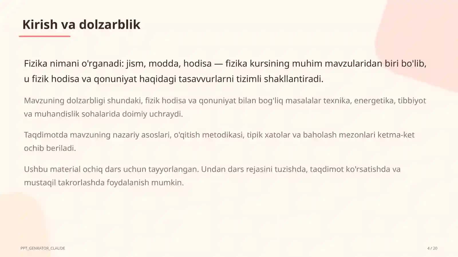 Fizika nimani o'rganadi: jism, modda, hodisa (6-sinf) 4