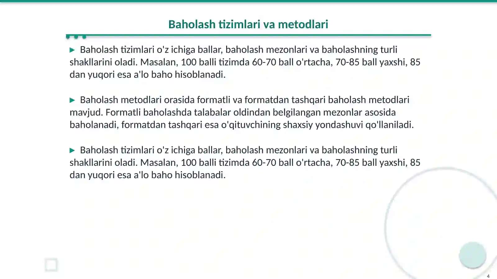 O'quvchilar bilimini nazorat qilish usullari 4
