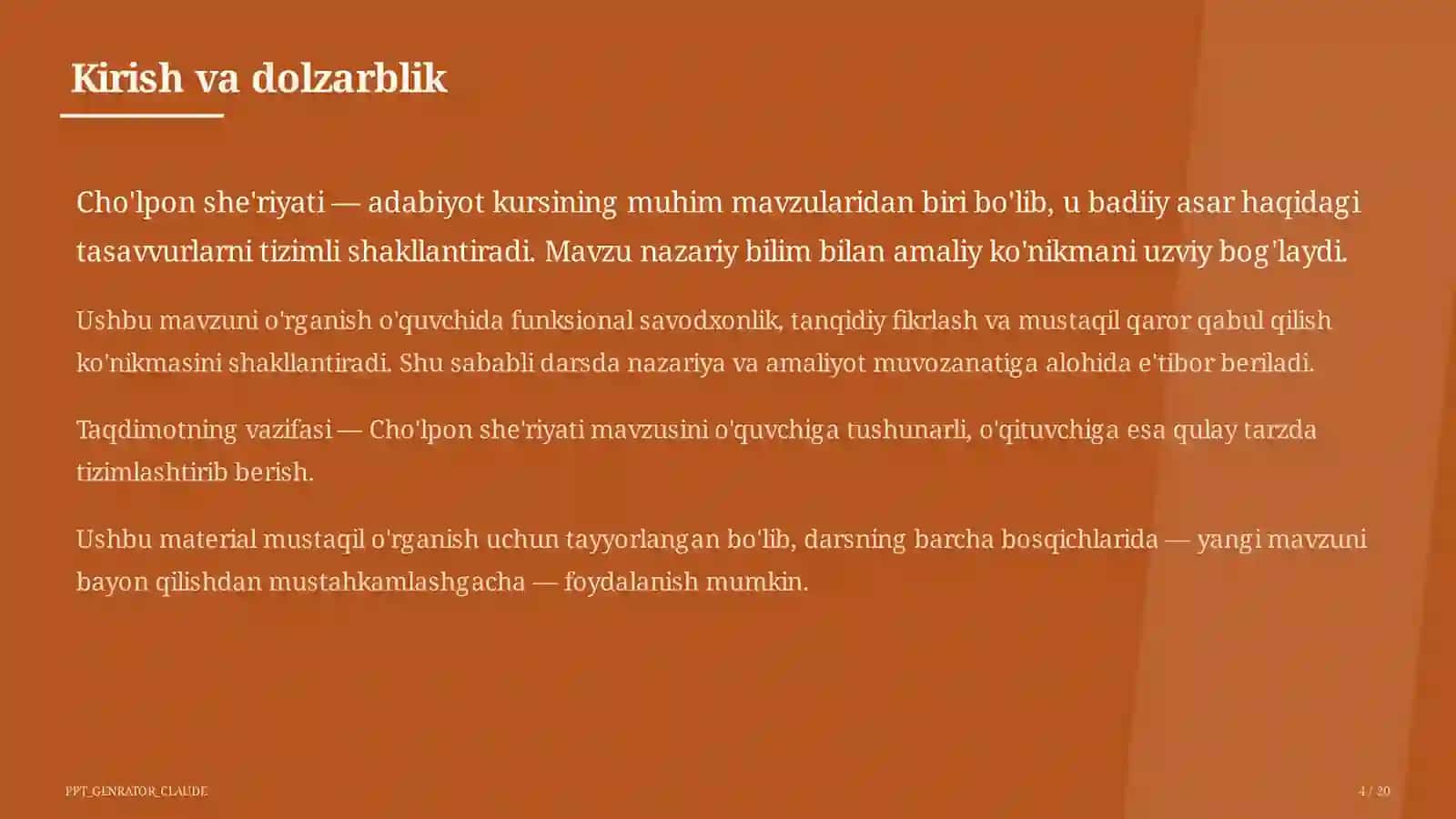 Cho'lpon she'riyati (7-sinf) Adabiyot (5–11) 4