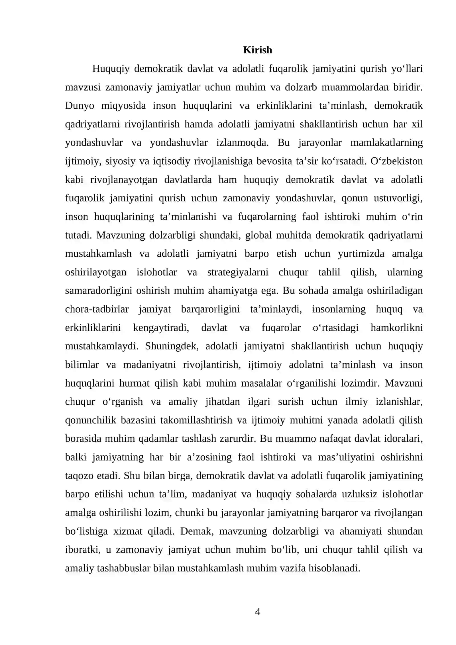 TARBIYA VA HUQUQ FANLARINI OʻQITISH METODIKASI FANIDAN TAYYORLAGAN KURS ISHI 4