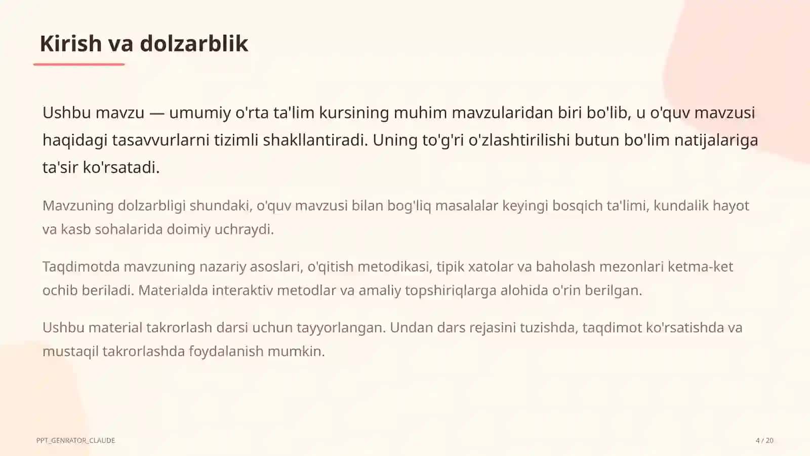 Algebra va geometriyani yagona "Matematika" fani sifatida o'qitish 4