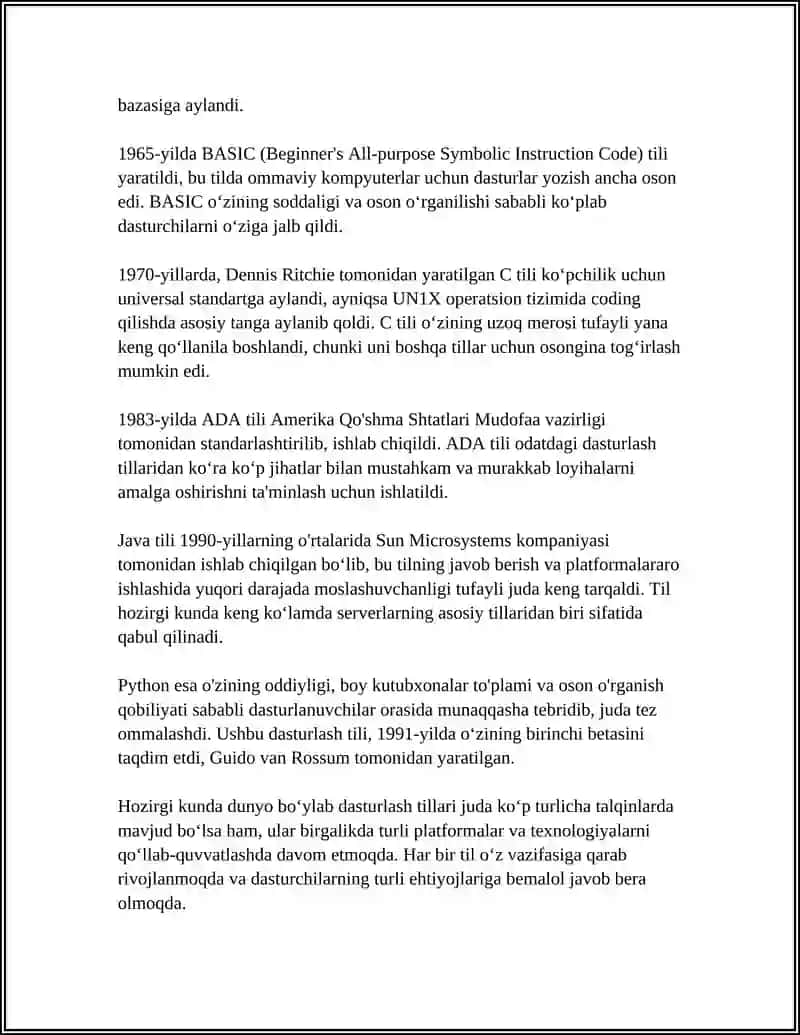 REFERAT Mavzu: DASTURLASH TILLARI HAQIDA UMUMIY MAʼLUMOT. 4