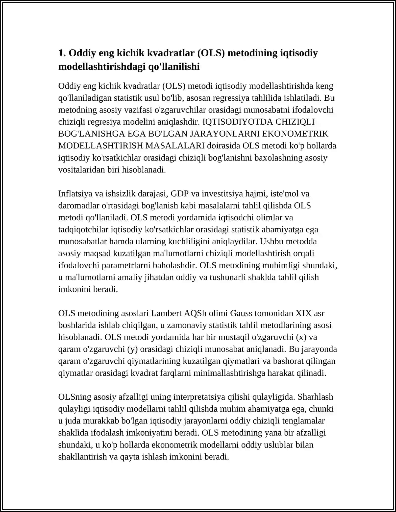 IQTISODIYOTDA CHIZIQLI BOG'LANISHGA EGA BOLGAN JARAYONLARNI EKONOMETRIK MODELLASHTIRISH MASALALARI 4