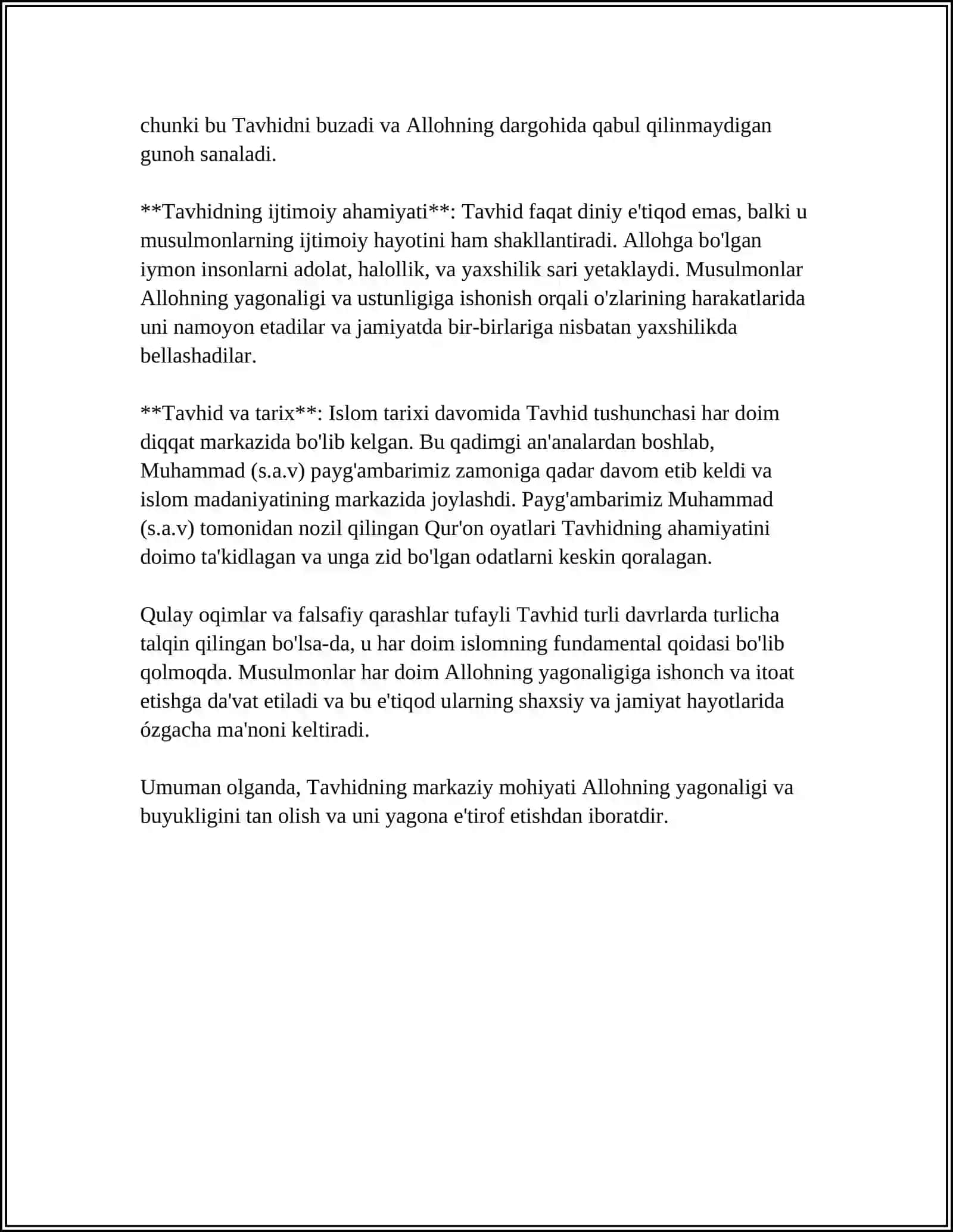 TAVHID E'TIQODI VA MARKAZIY OSIYO XALQLARINING MA'NAVIYATI 2024-2025-o'quv yili REFERAT 4