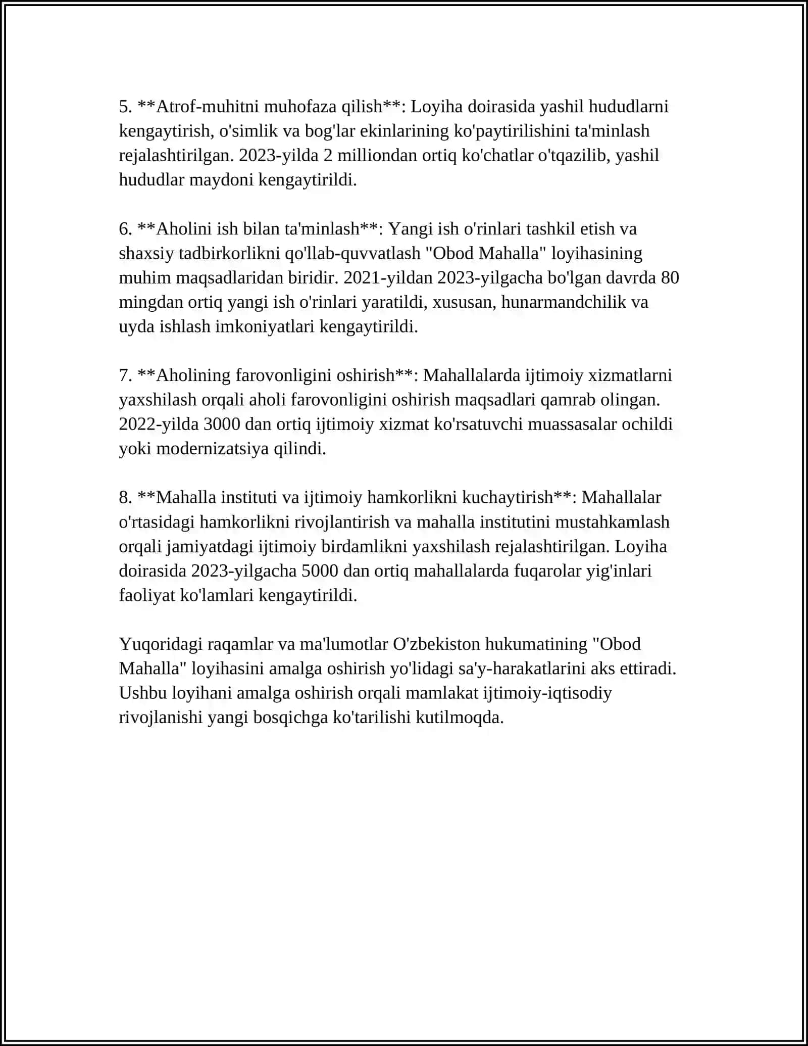 OBOD MAHALLA DAVLAT DASTURI DOIRASIDA BAJARILGAN ISHLAR 4