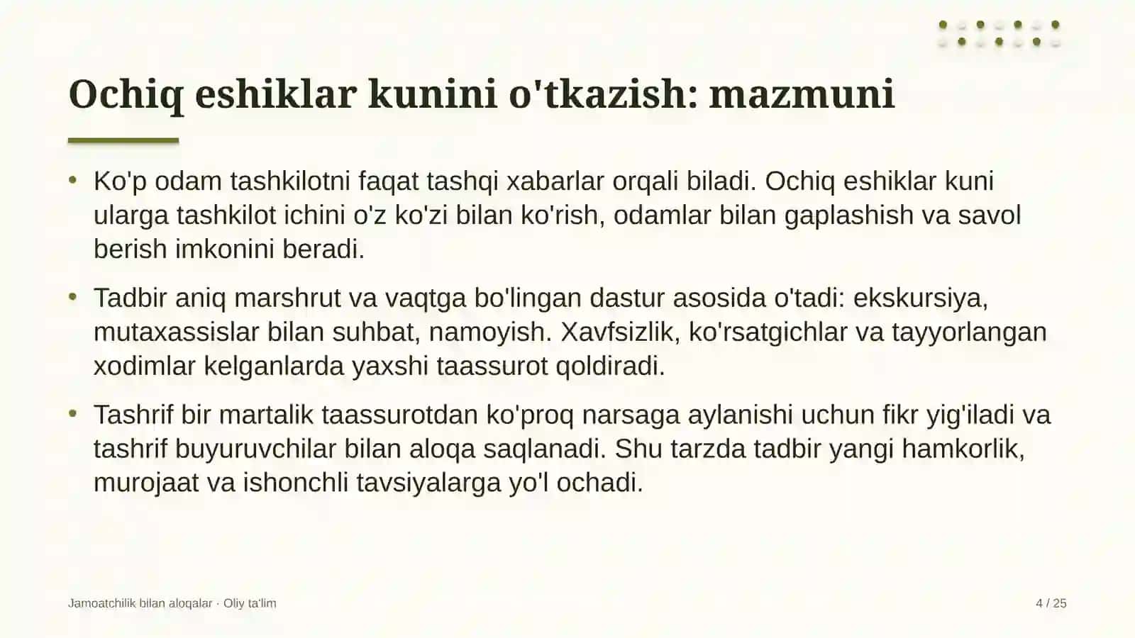 Yo'l qurilishida ochiq eshiklar kunini o'tkazish 4