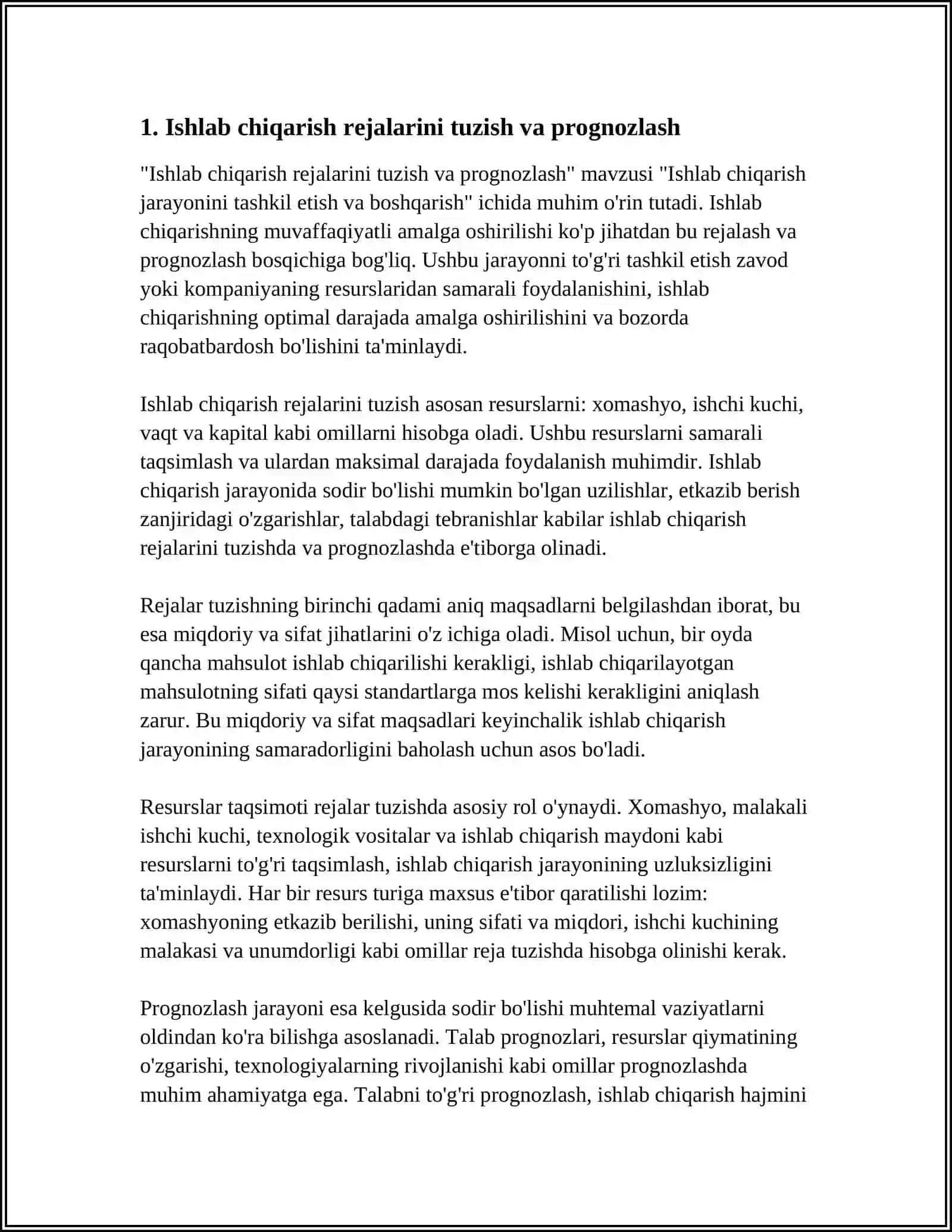 Ishlab chiqarish rejalarini tuzish va prognozlash 4