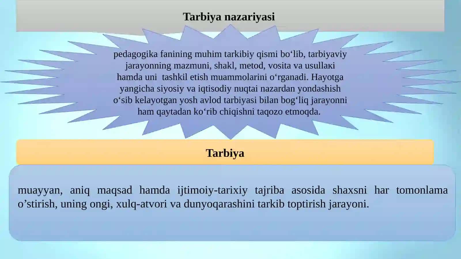 TARBIYANI AMALGA OSHIRISH VA SEE-JAMOLASH (Mavzu: Tarbiya jarayonining mohiyati va mazmuni) 4