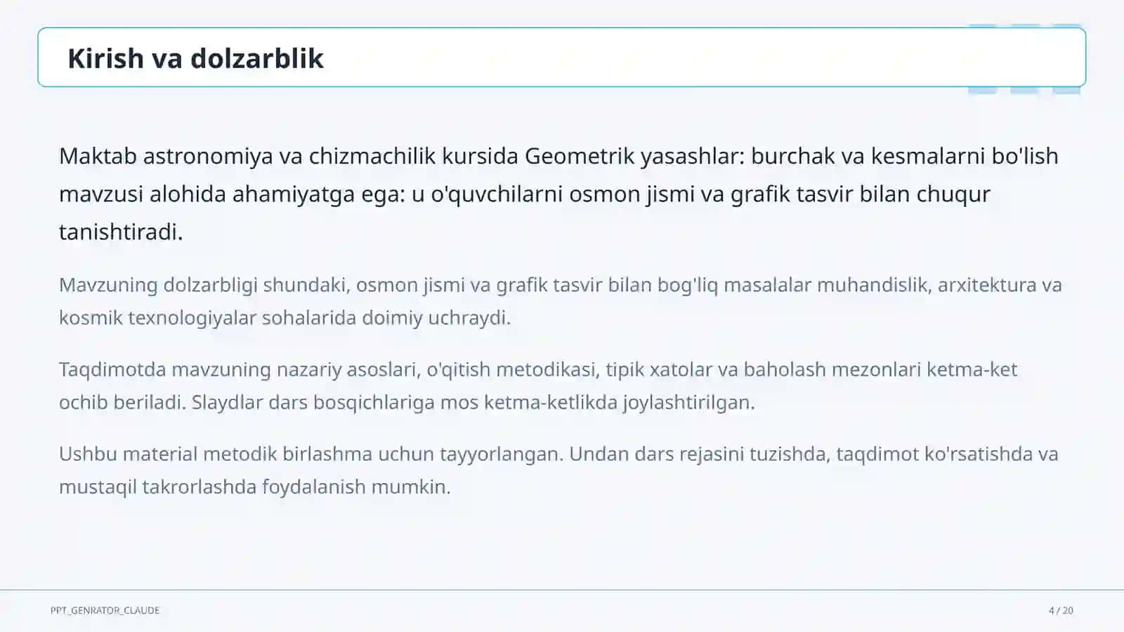 Geometrik yasashlar: burchak va kesmalarni bo'lish (8-sinf) 4