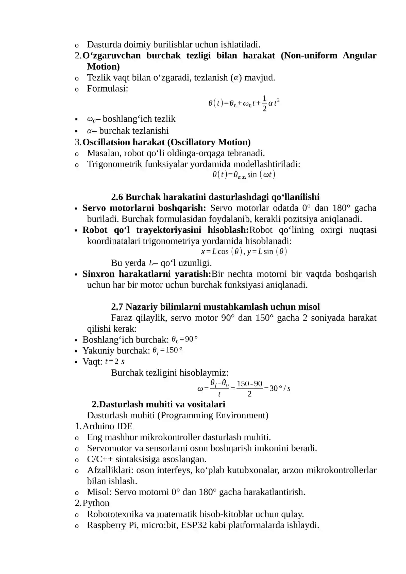 Burchak harakatlarini dasturlash 4