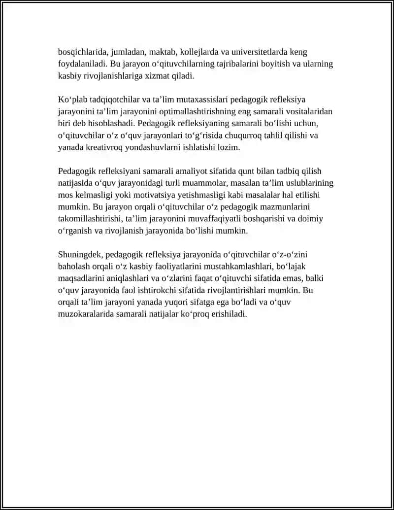 OQITUVCHINING KASBIY MAHORATINI RIVOJLANTRISHDA PEDAGOGIK REFLIKASINING AHAMYATI 4