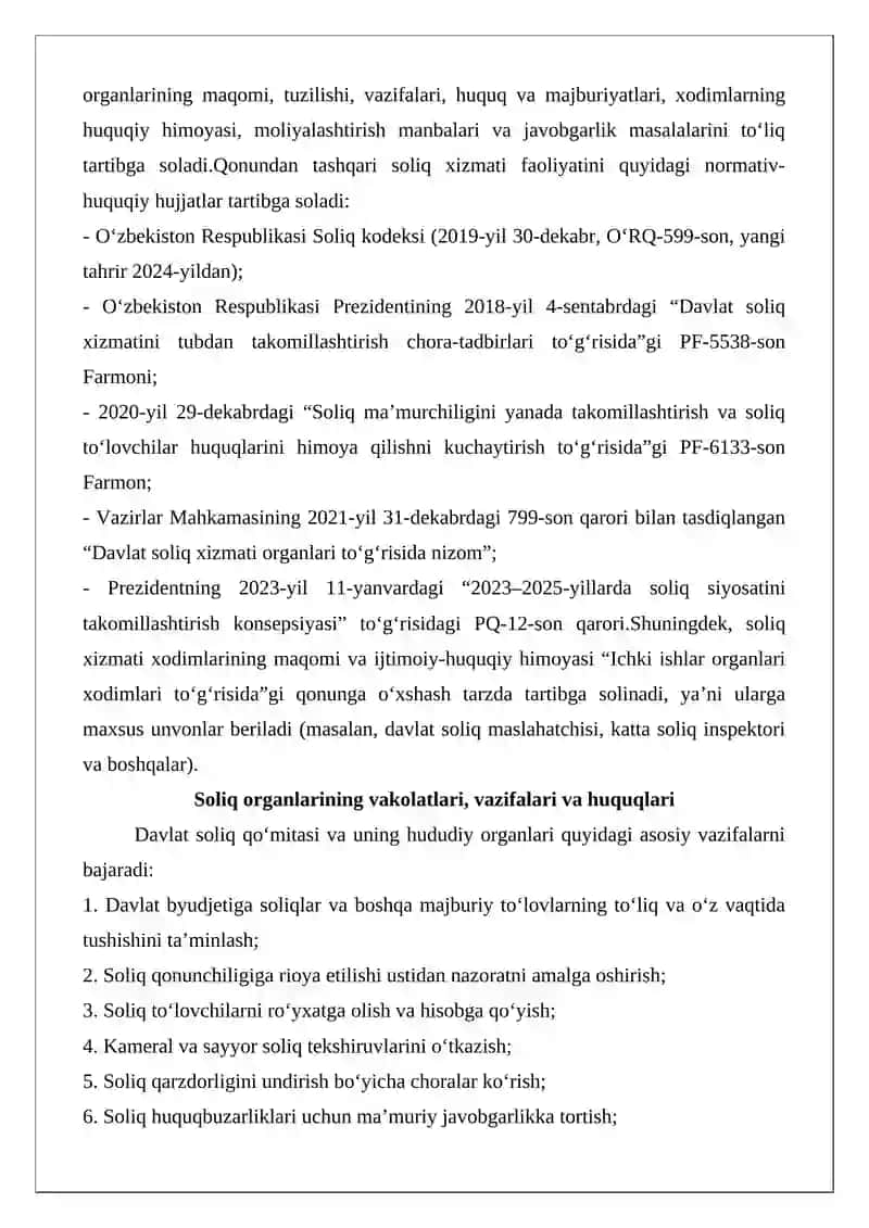 Davlat soliq xizmati organlarida xizmatni o‘tash 4