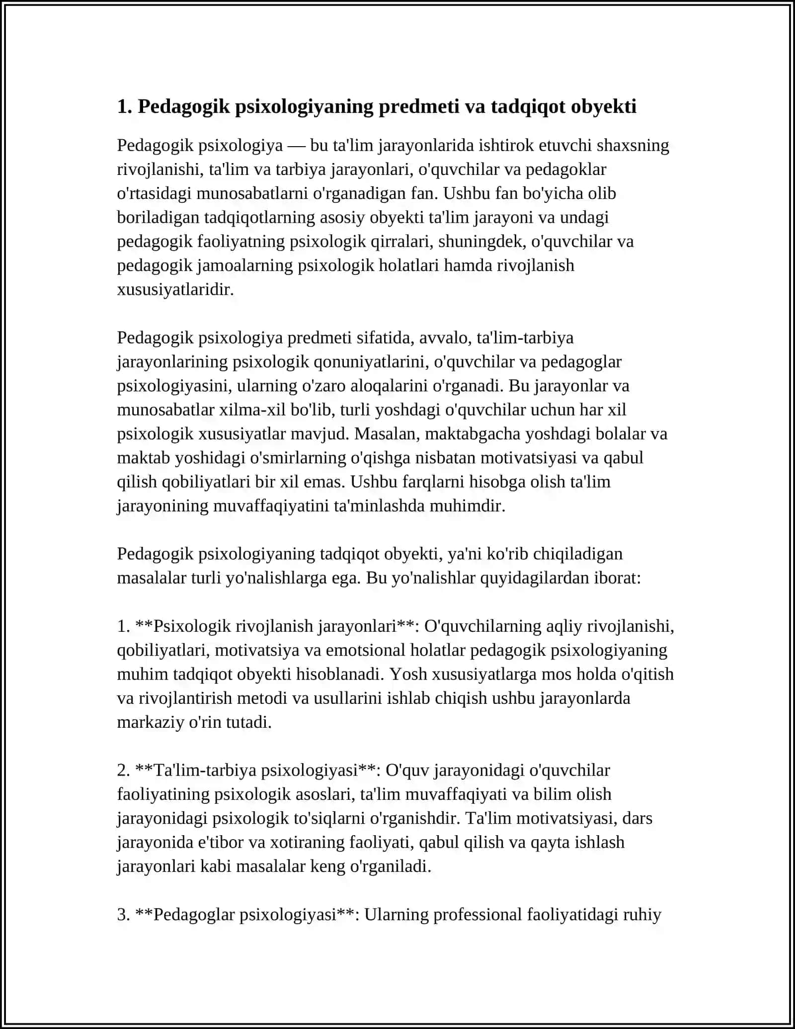 PEDAGOGIK PSIXOLOGIYA: PREDMET, TUZILMA, MUAMMOLAR 4