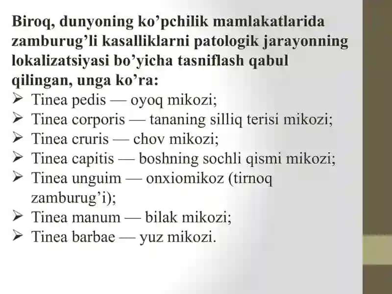Zamburug’li infeksiyalar va ularning og’iz bo’shlig’ida namoyon bo’lishi. 4