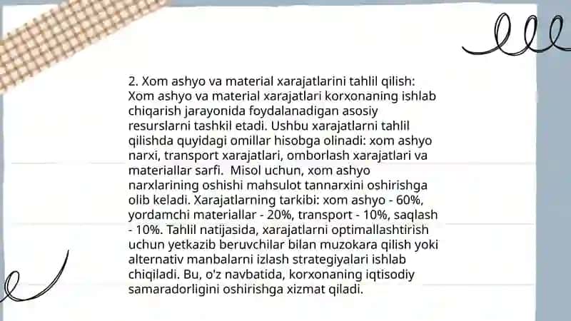 Ishlab chiqarish xarajatlari samaradorligining tahlili 4